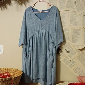 Mittoshop 1X Flowy Blue V-Neck Dress with Pockets
